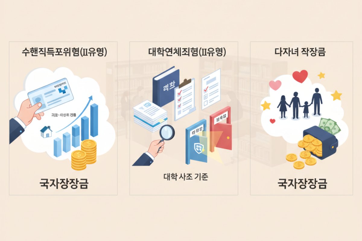 장학금 유형별 지원 자격과 학업 성적 심사 요건의 세부 구조