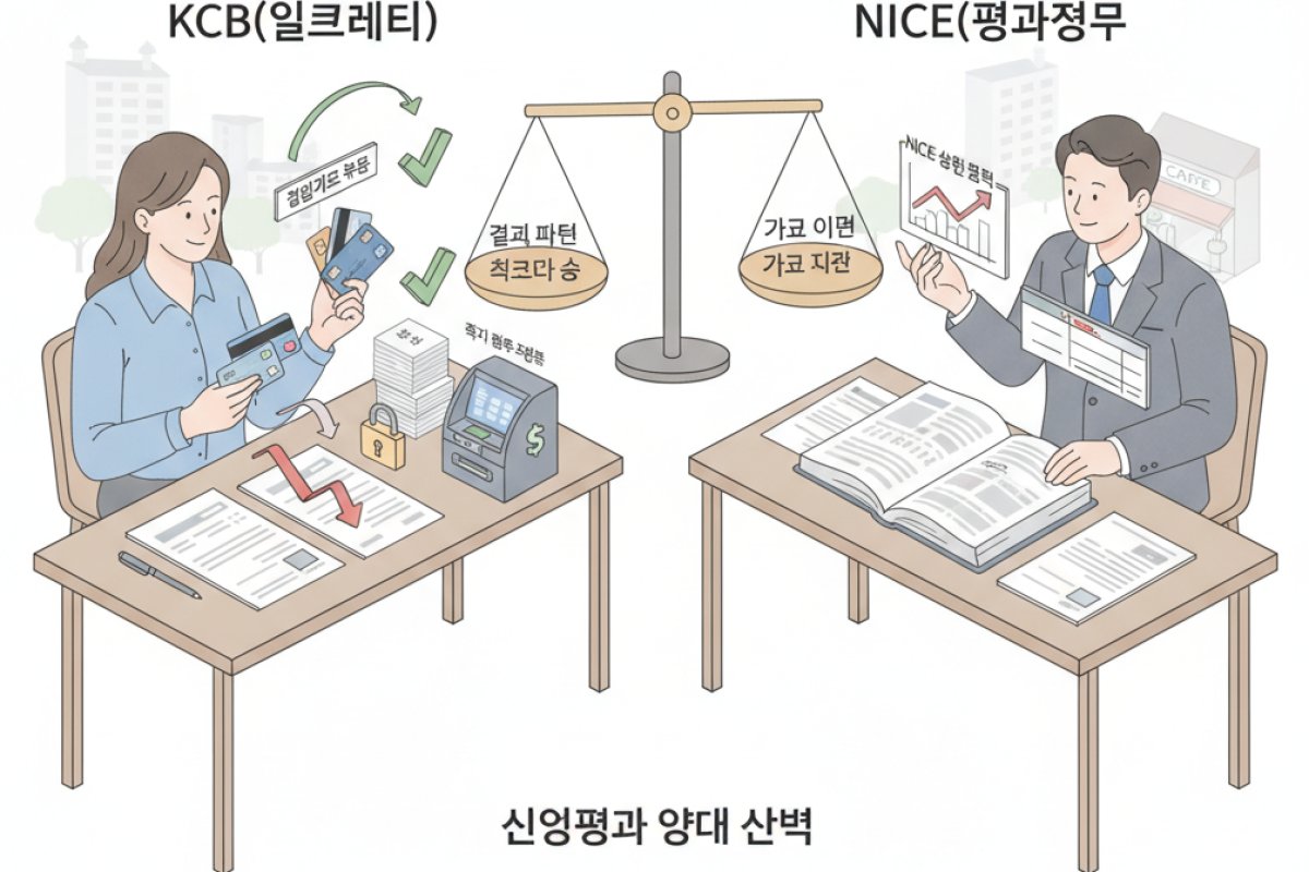 2. 신용평가 양대 산맥: KCB(올크레딧)와 NICE의 산출 구조 차이