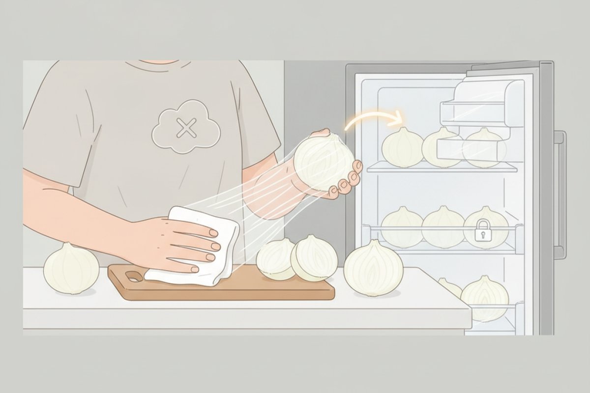 깐 양파의 수분 차단과 산소 접촉을 막는 랩 밀착 냉장 기술