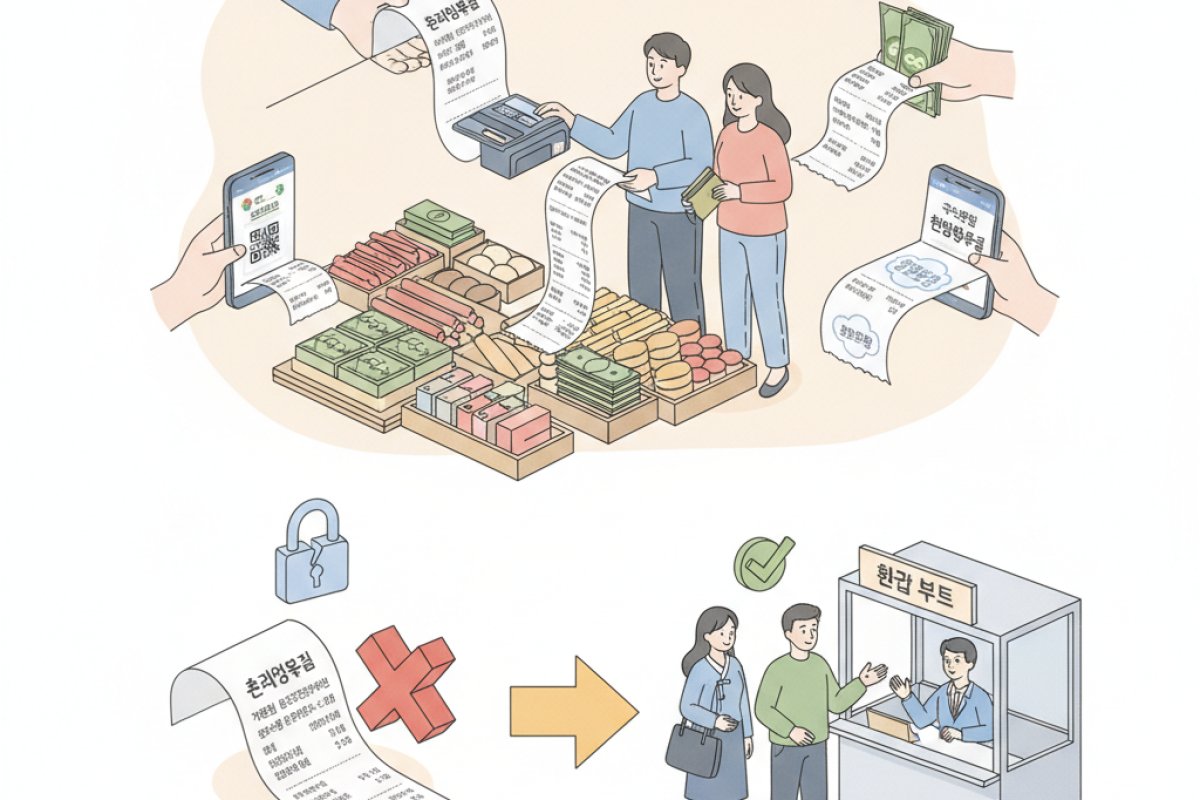 결제 수단별 영수증 챙기기와 단계별 현장 환급 부스 신청 동선
