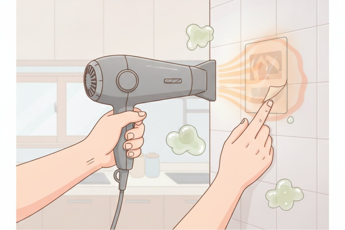 초기 점착력 무력화를 위한 드라이기 열풍 연화 작업