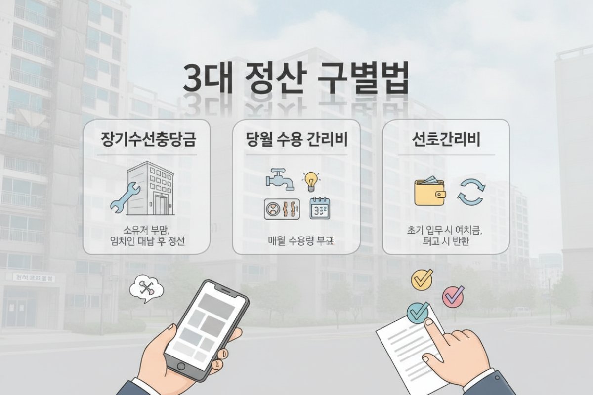 장기수선충당금 및 당월 관리비와의 3대 정산 구별법
