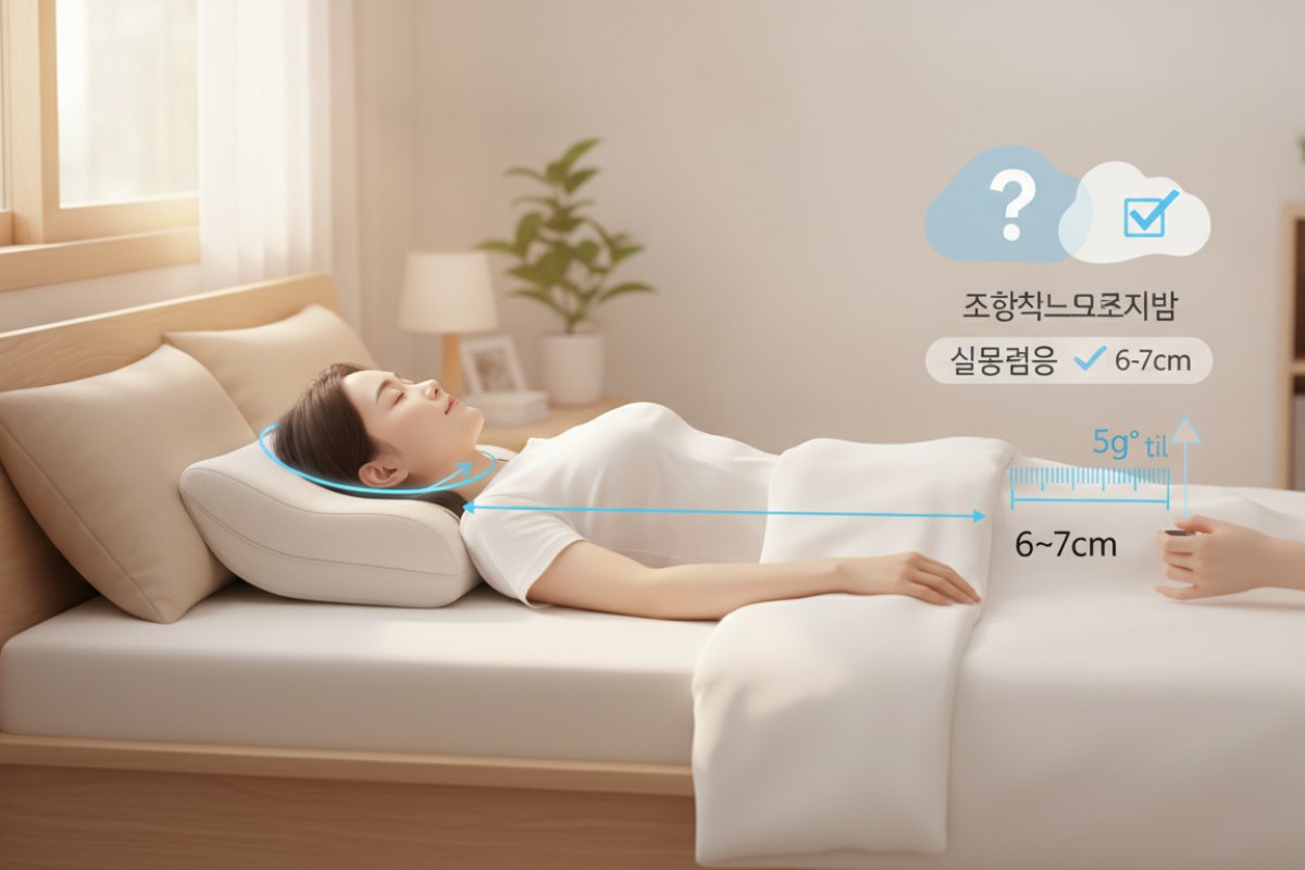 바로 누워 잘 때의 이상적인 베개 높이와 자가 측정법