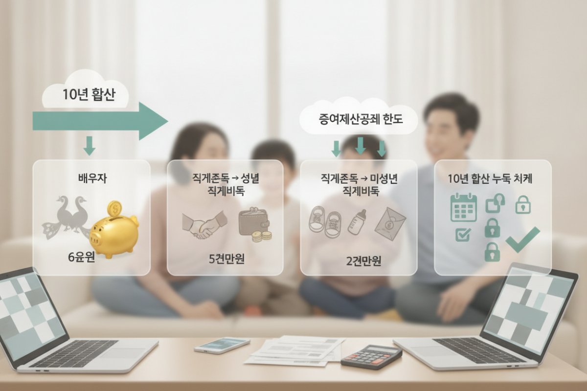 관계별 증여재산공제 한도 기준과 10년 합산 누적 체계