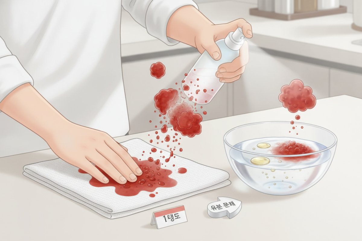 붉은빛을 남기는 김치국물과 고추장 얼룩의 유화 및 자외선 분해법
