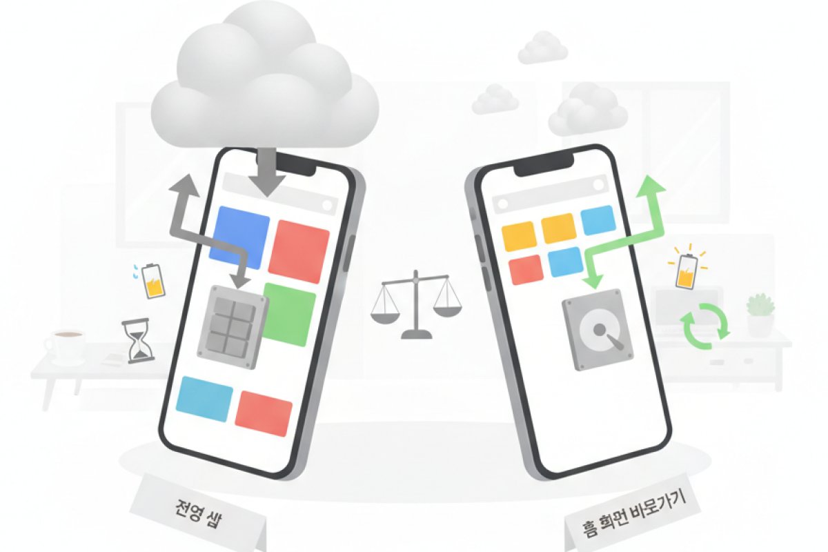 전용 앱 설치와 홈 바로가기의 자원 소모 및 기능적 차이 분석