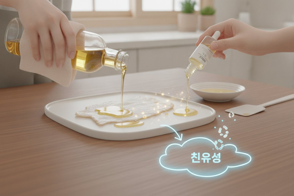 이미 종이가 찢겨 끈적임만 남았을 때, 가정용 오일 연화 및 용해 절차