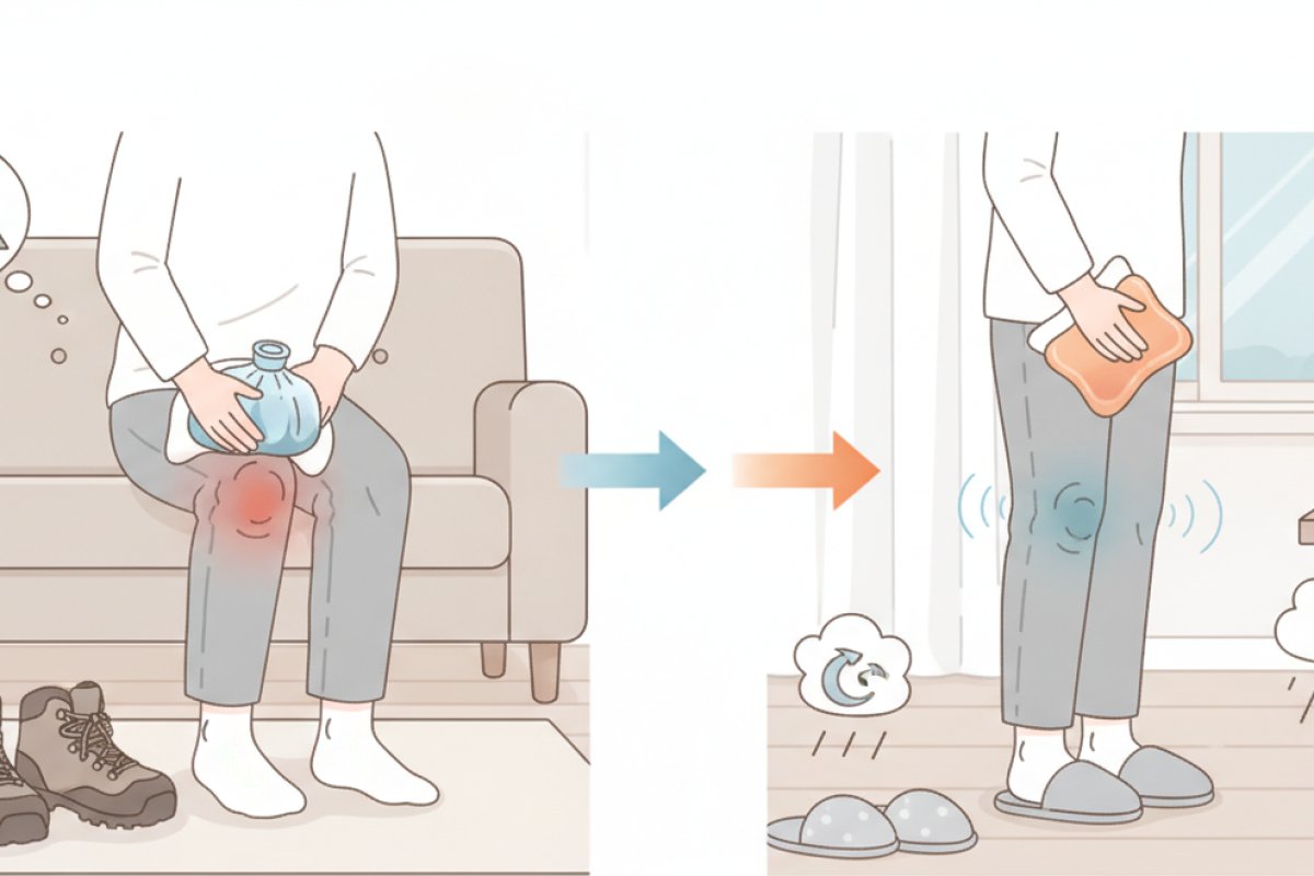 급성 염증과 만성 뻣뻣함을 구별하는 냉온찜질과 신발 선택