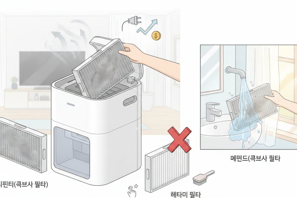 필터 소재별 구분 관리와 흡입구 먼지 세척법