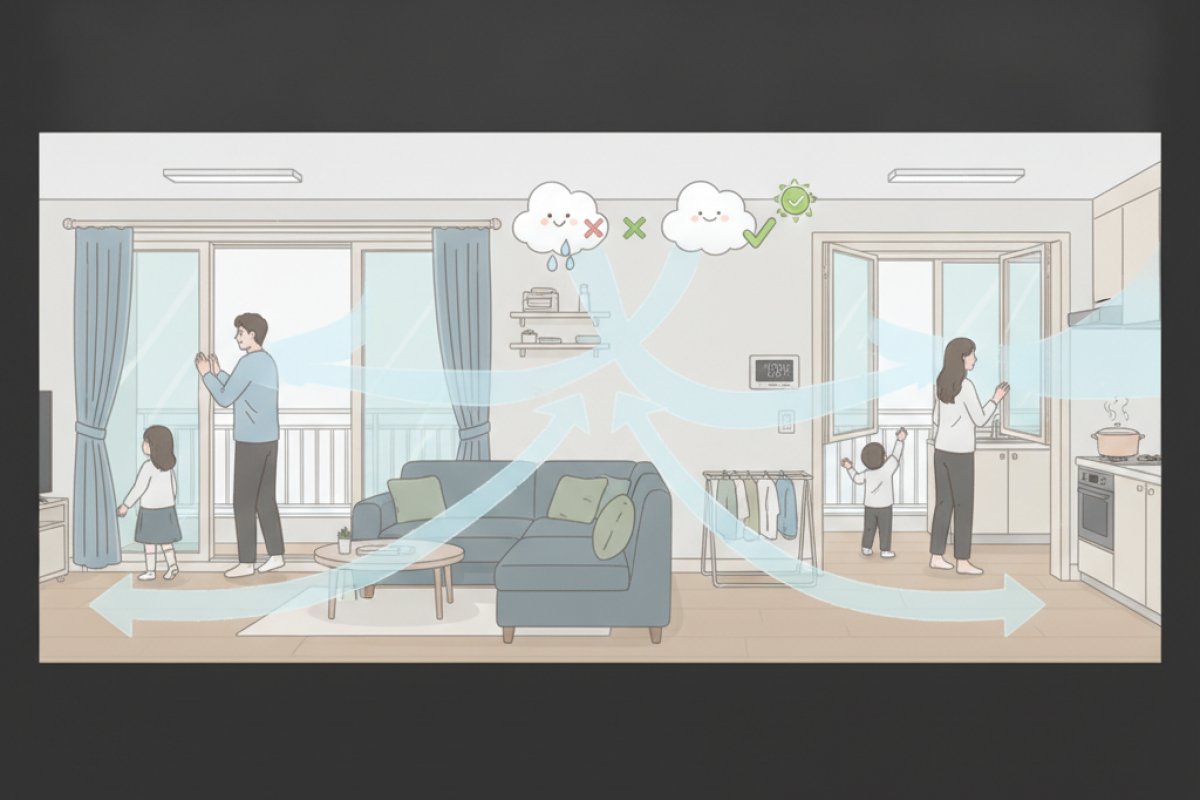 공기 순환을 극대화하는 올바른 겨울철 맞바람 환기법
