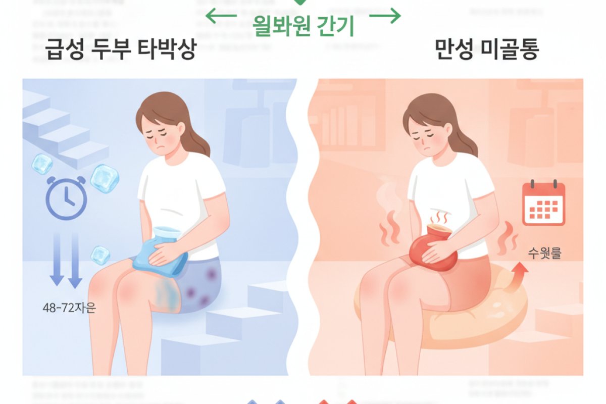 급성 둔부 타박상과 만성 미골통의 온·냉 찜질 프로토콜 및 주의점