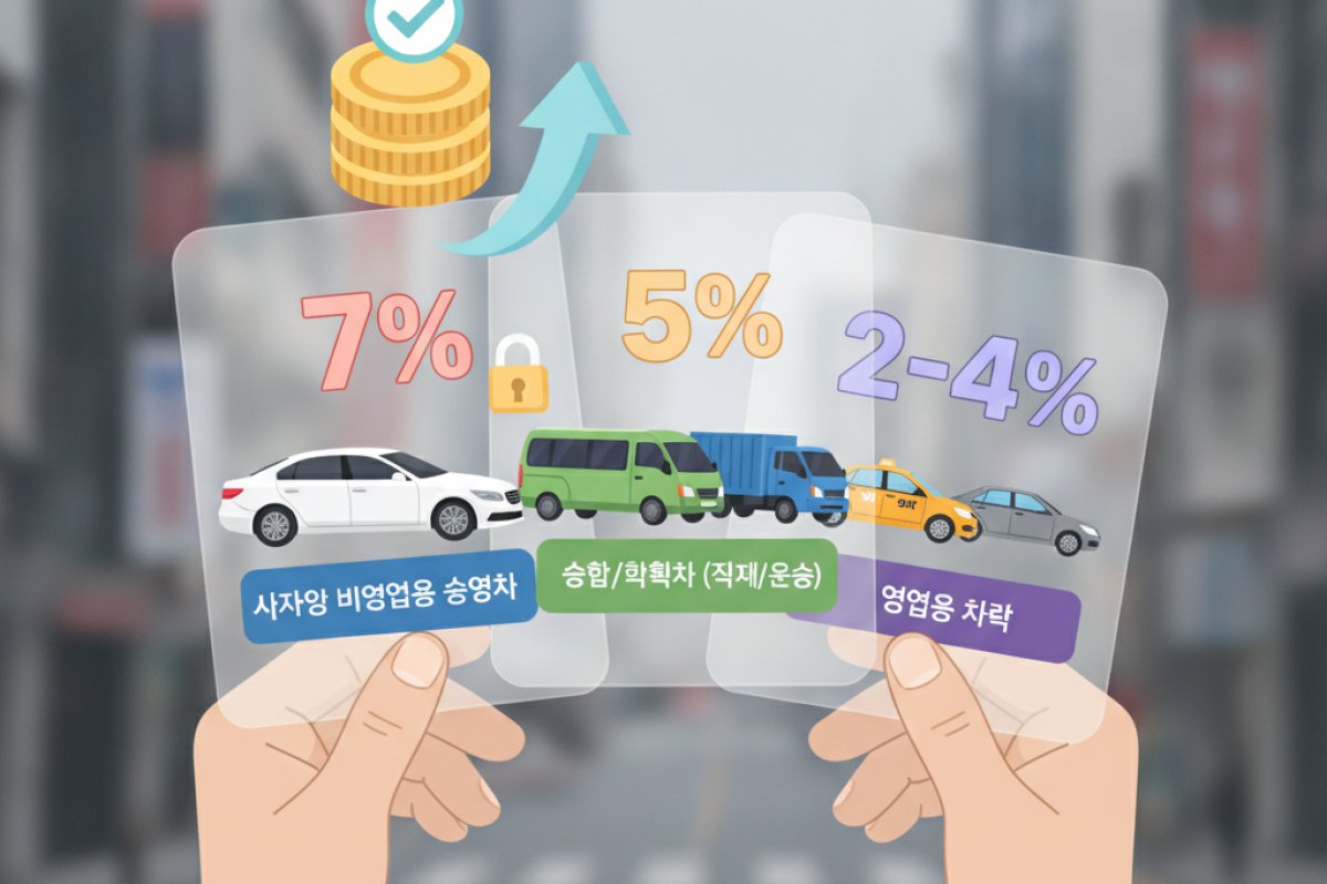 차종 및 용도에 따른 법정 취득세율과 과세표준 산정 체계